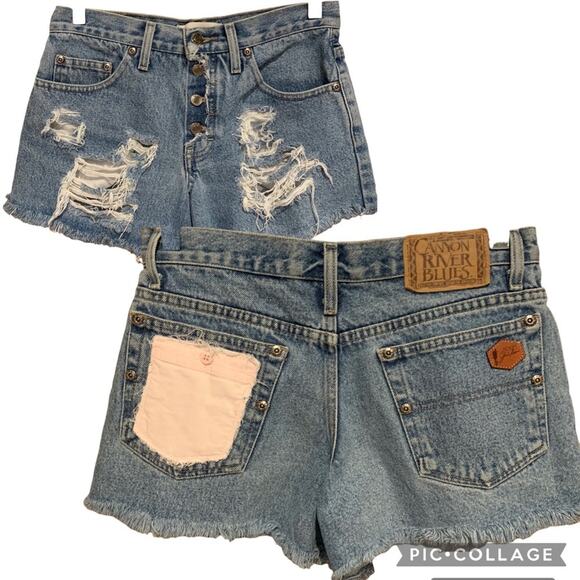 VINTAGE Y2K Distressed Cutoff Patched Shorts By Canyon River Blues - XS - Picture 1 of 10